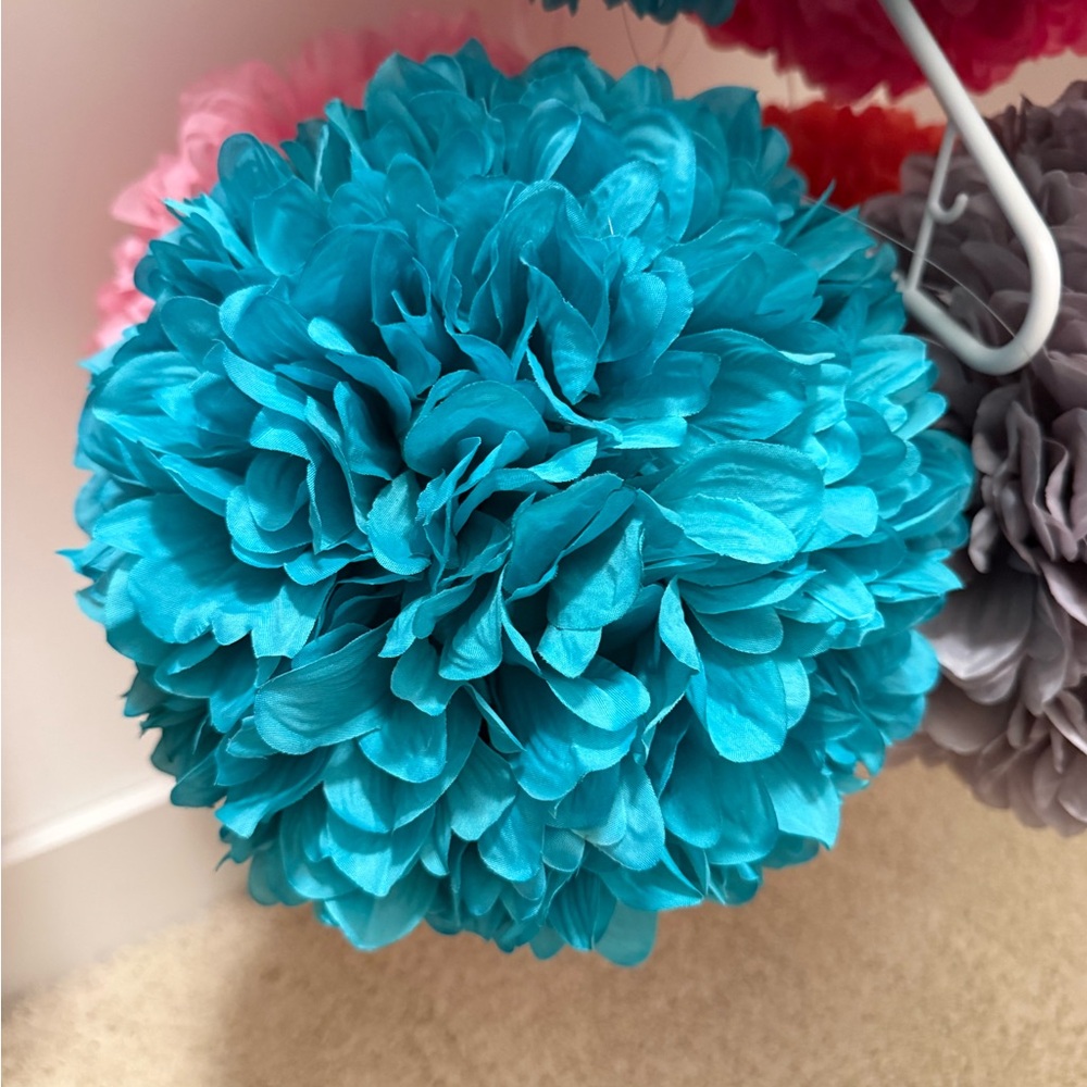 Hobby Lobby Teal Faux Flower Ball Accent. Qty 1